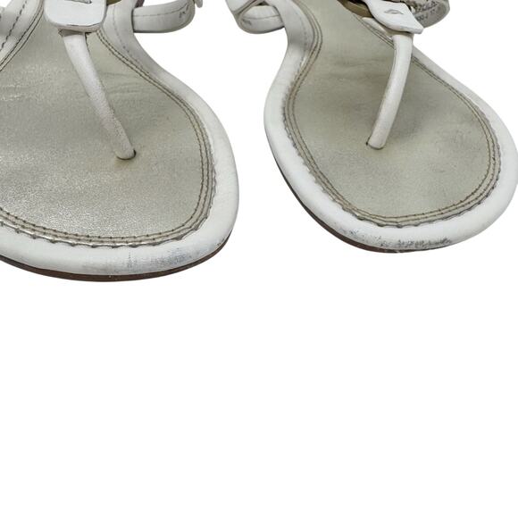 TORY BURCH Metallic Gold Cream Fringe Miller Logo Sandals Flip Flops Size 6.5 - Picture 2 of 12
